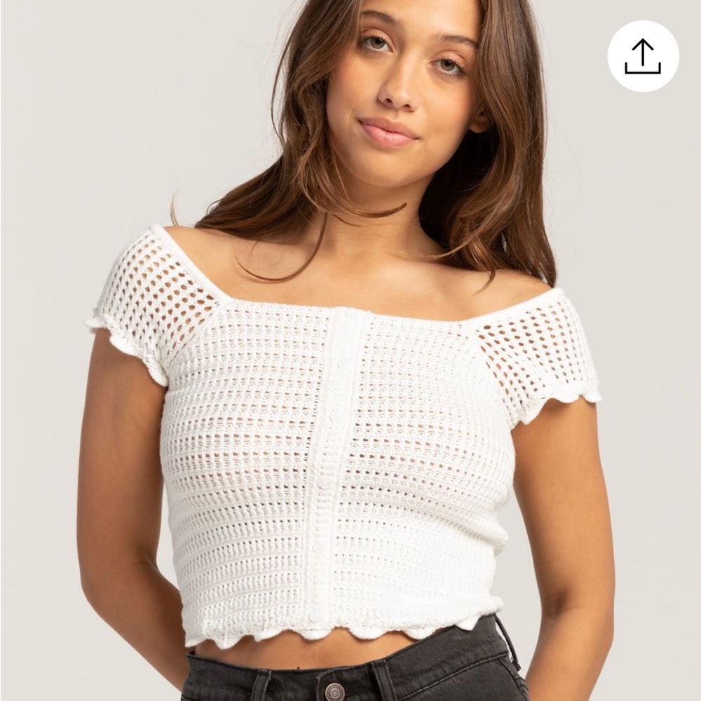 Last Call!! Full Tilt White Crochet Off-Shoulder Top